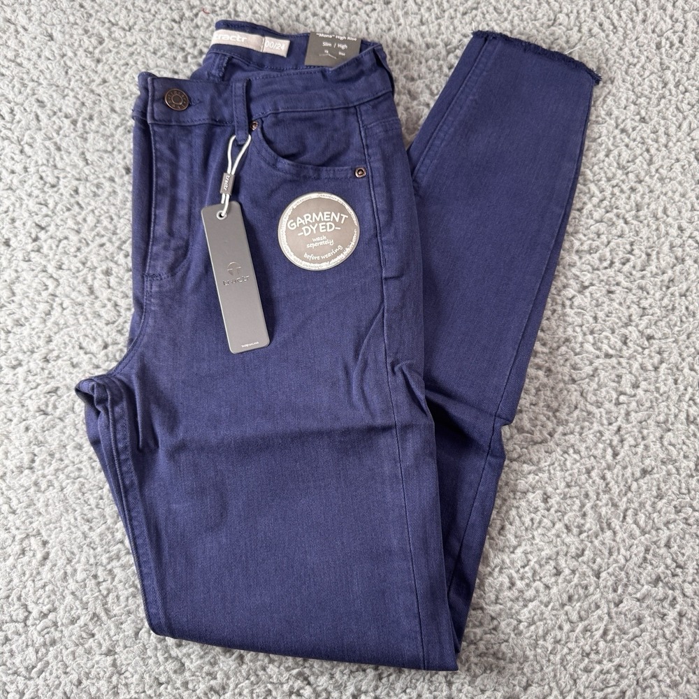 TRACTR MONA Dark Blue High Rise Stretch Cut Off Crop Jeans Sz 00/24 NWT